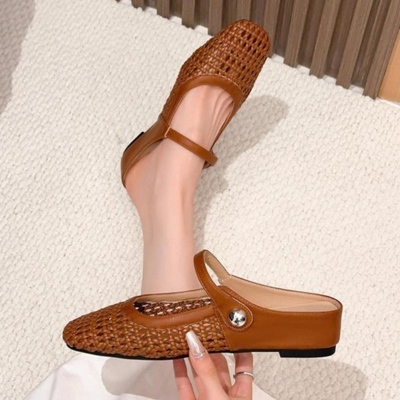 Square Toe Woven Strap Sandals