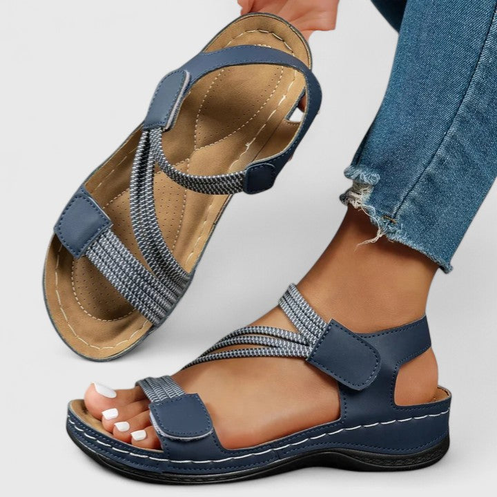 Open Toe Platform Criss Cross Hook Loop Textured Sandals