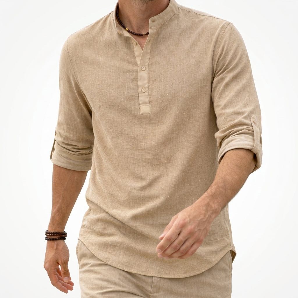 Banded Buttoned Tabbed Curved Relaxed Shirt