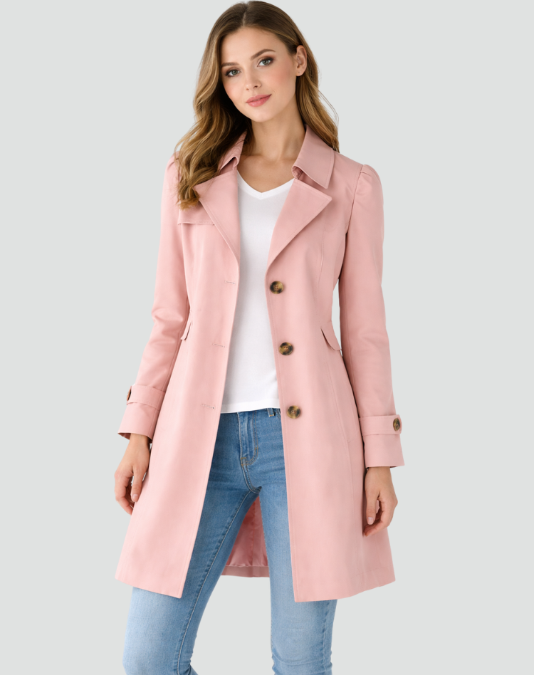 Notched Lapel Belted Mid-Length Trench Coat For Women