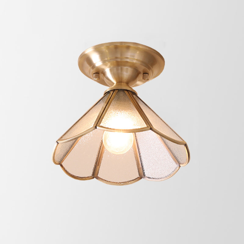 Brass Tone Ceiling Fixture with Scalloped Glass Shade