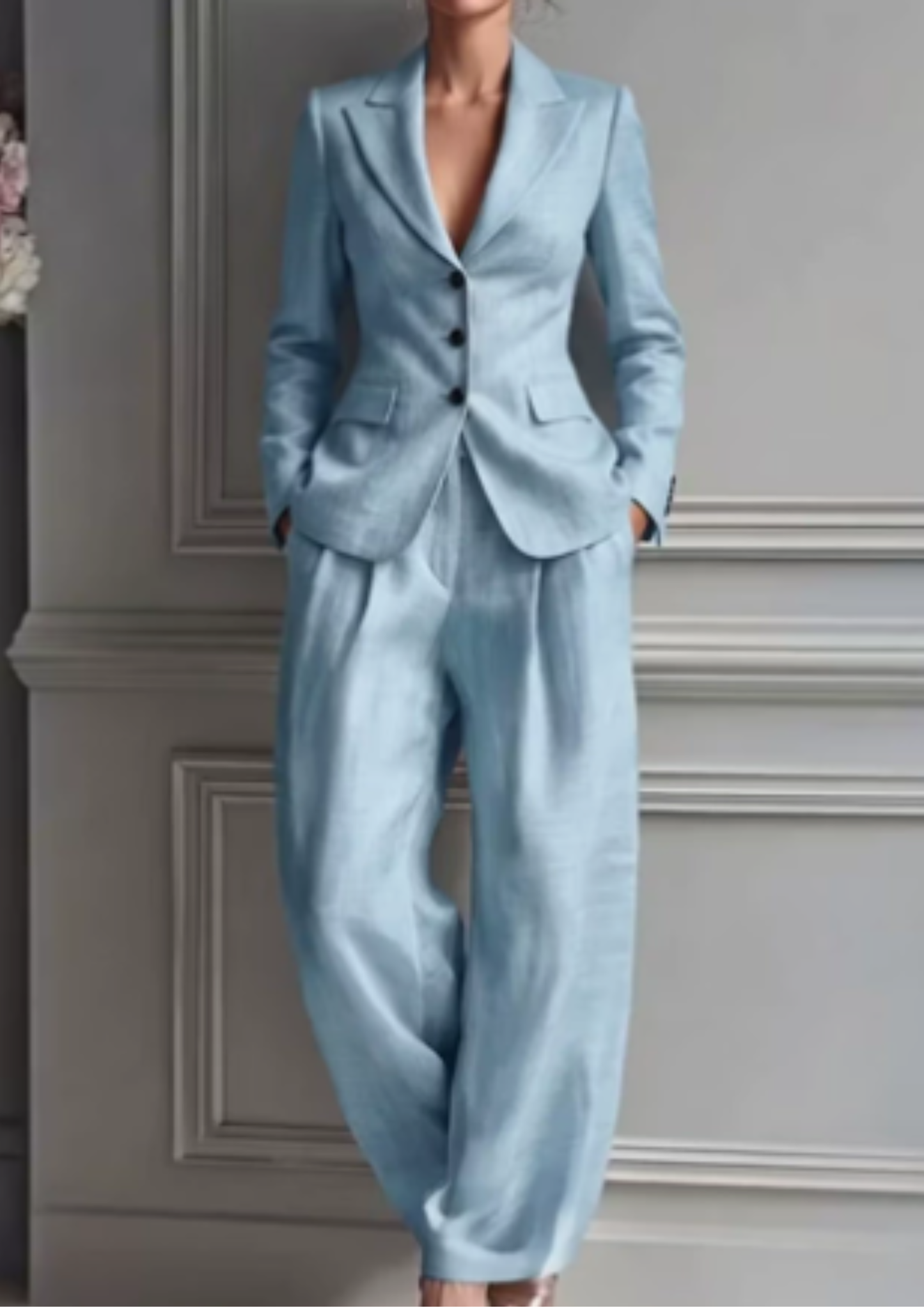 Tailored Collared Fitted Pleated Wide Long Set