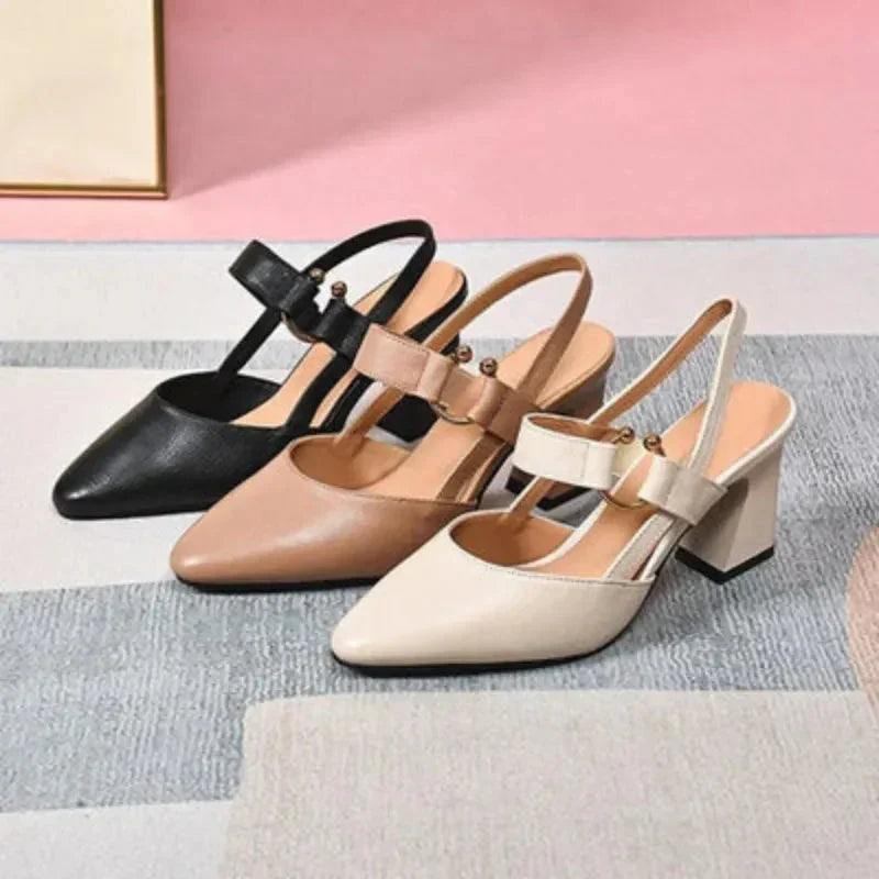 Pointy Toe Textured Flaired Heel Slingback Pumps