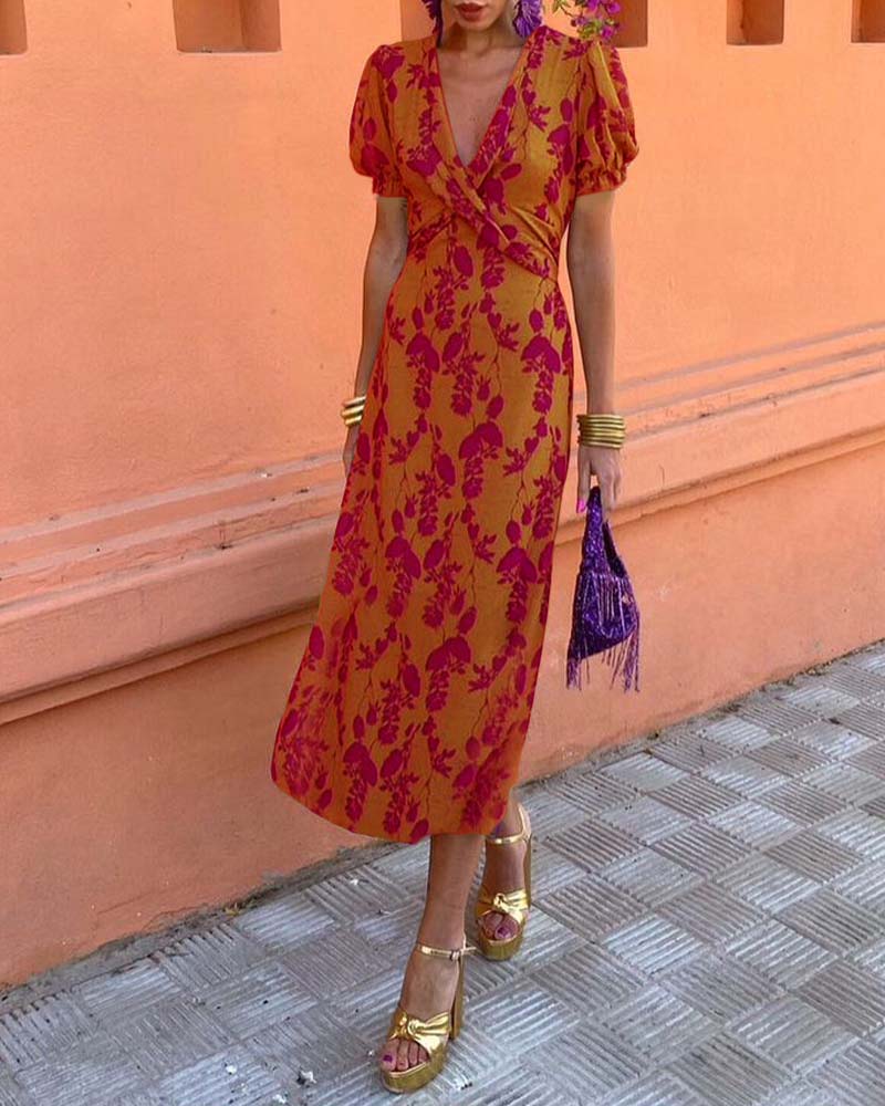 V-Neck Floral Dress
