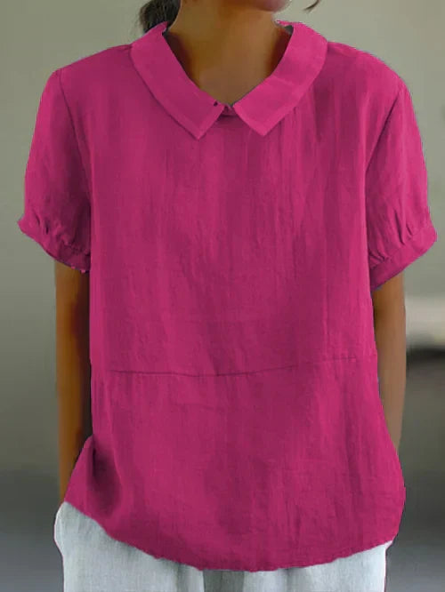 Collared Short Loose Textured Seamed Curved Top