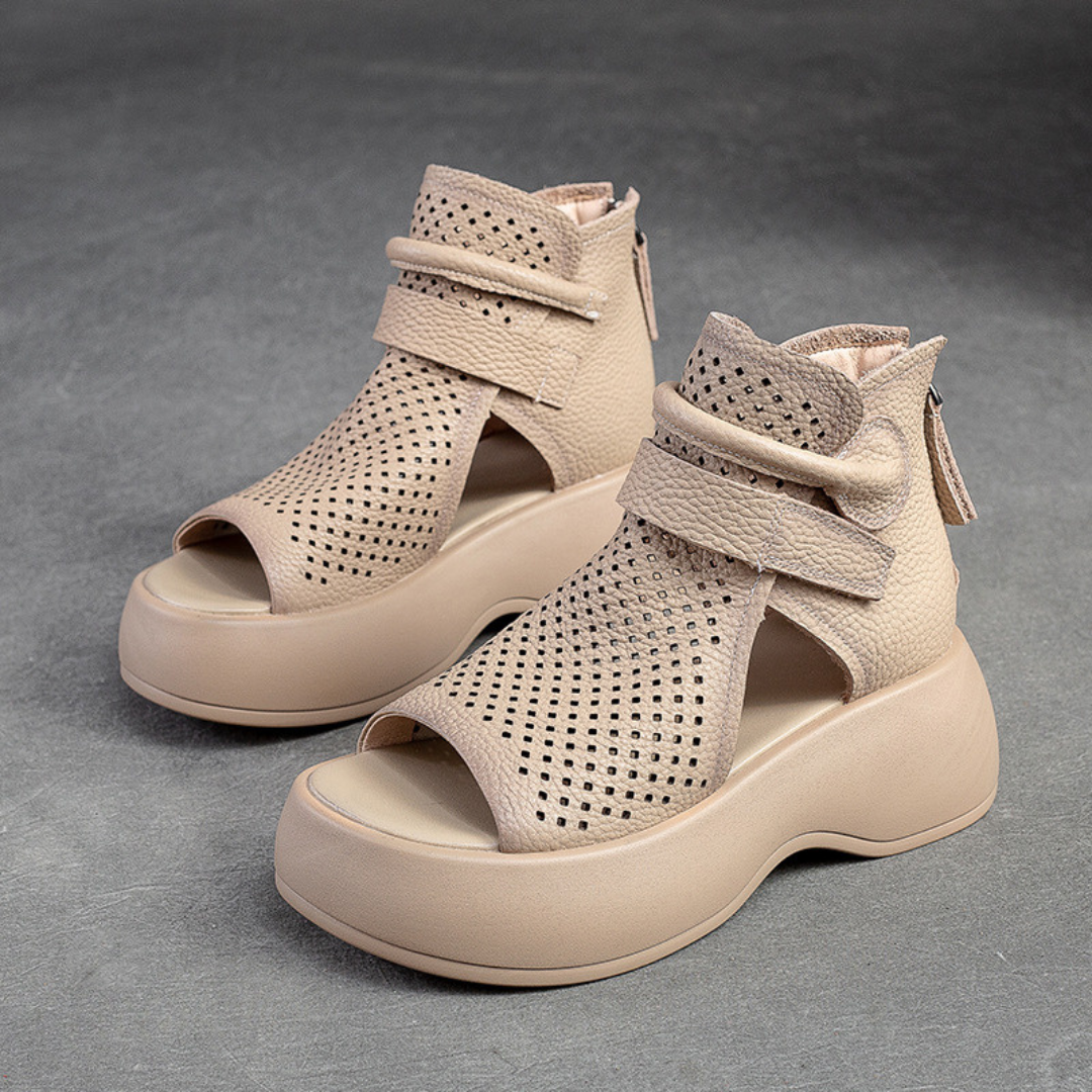 Perforated Open Toe Platform Sandals
