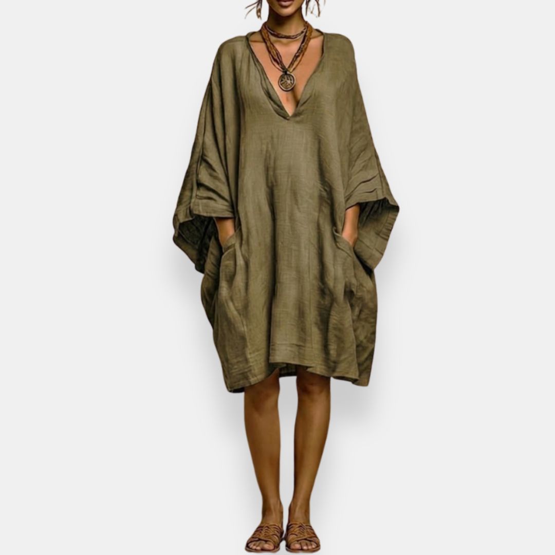Low Wide Draped Loose Solid Midi Dress