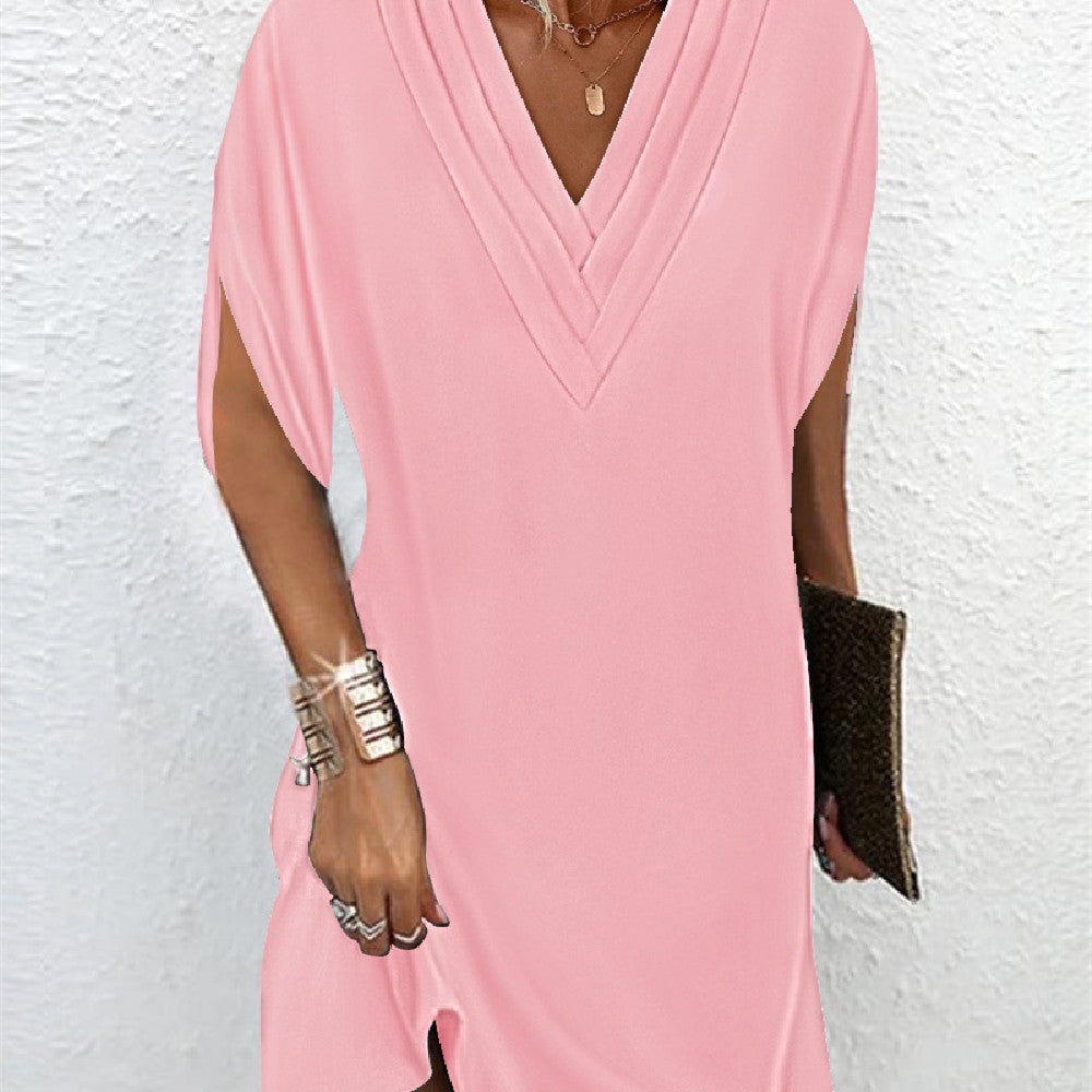 Pleated V-Neck Dress - Short