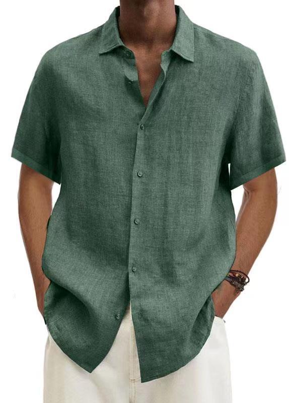 Textured Point Collar Short Sleeve Button Down Shirt