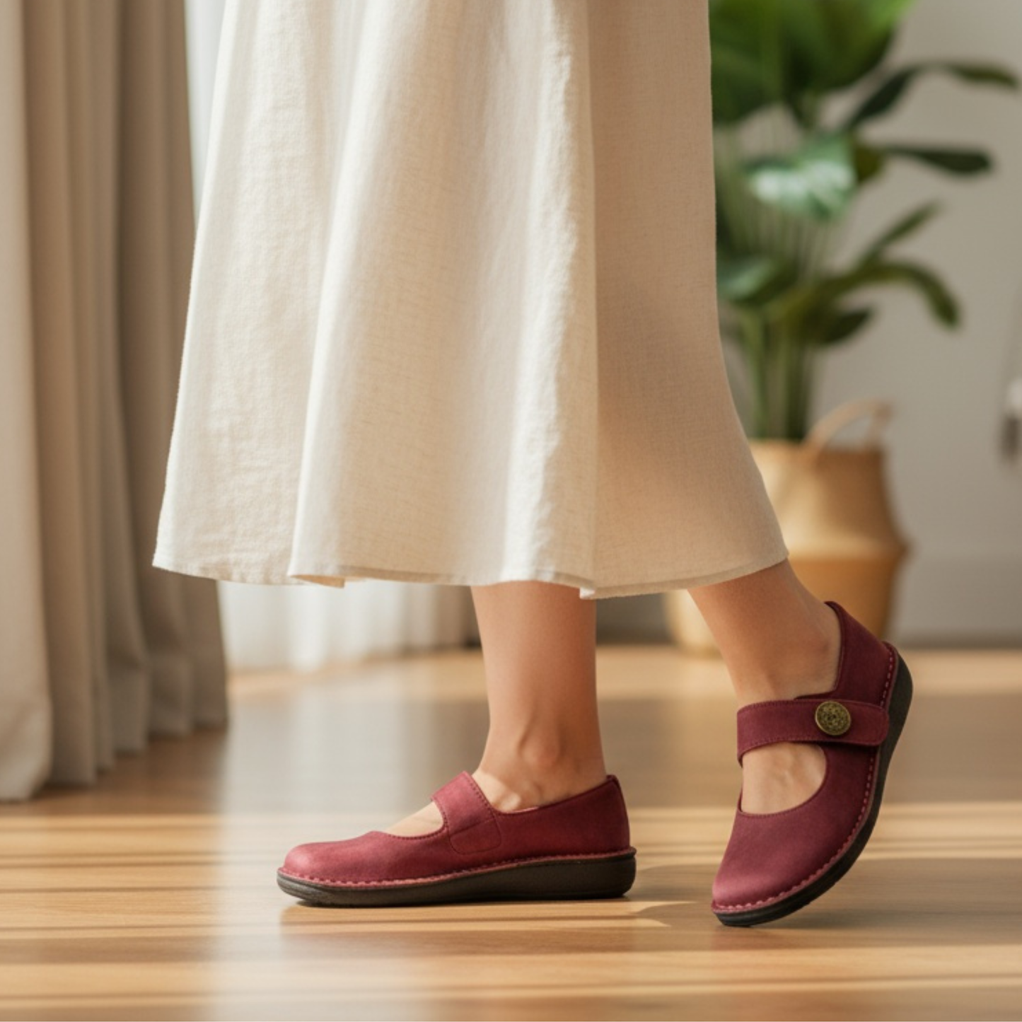 Adjustable Hook And Loop Strap Flat Shoes