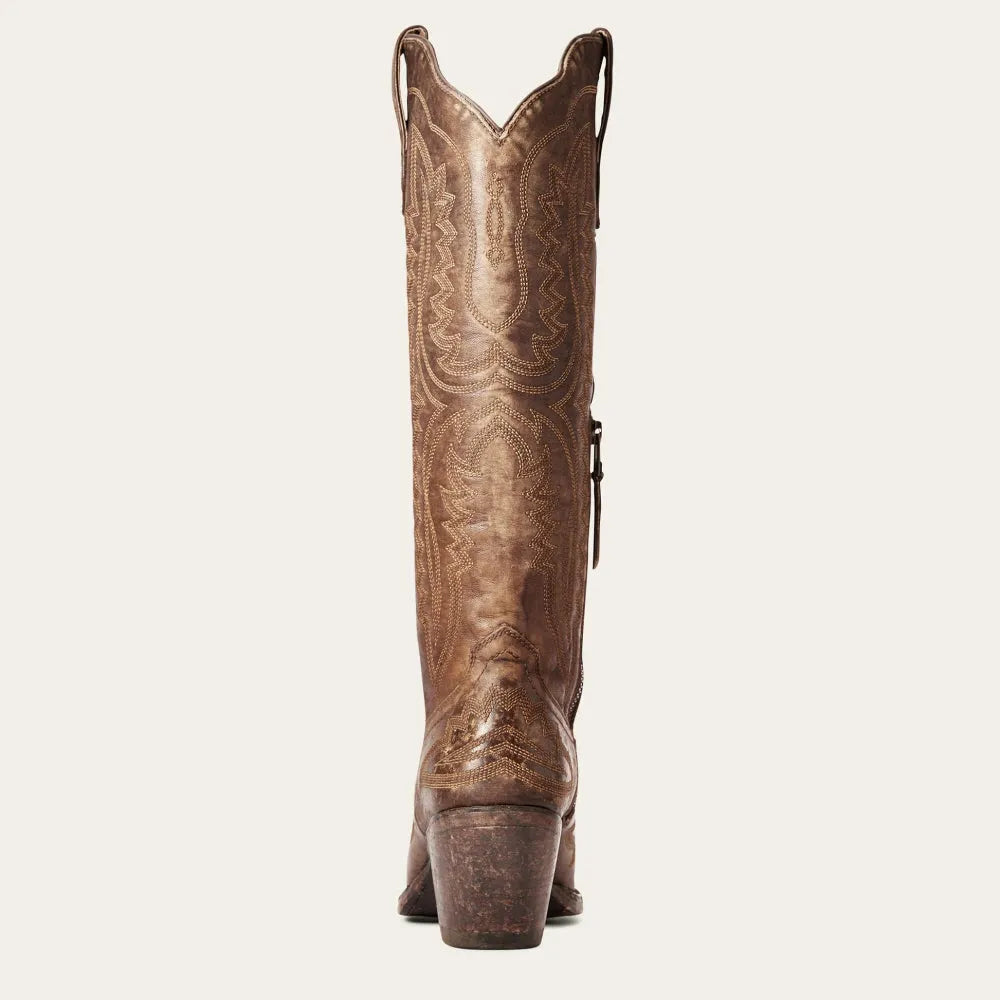 Patterned Zipped Stacked Pointed Tall Boots