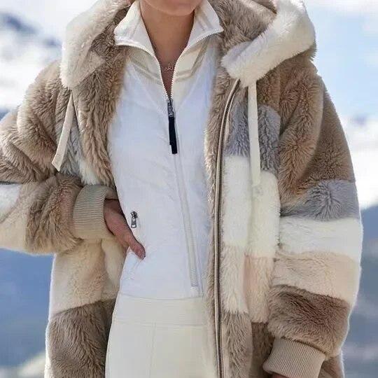 Women's Hooded Full Zip Color Block Winter Jacket