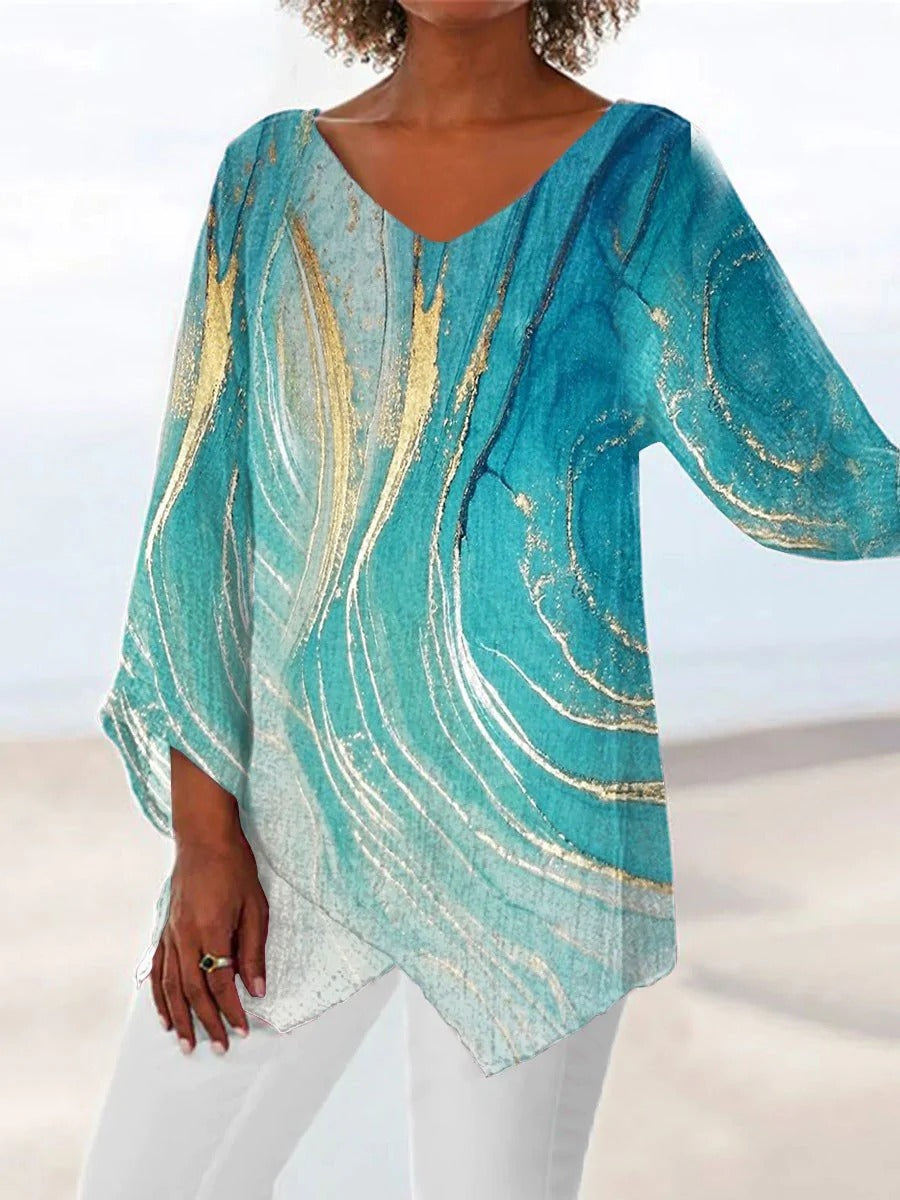 Printed Flared Asymmetrical Loose Draped Top