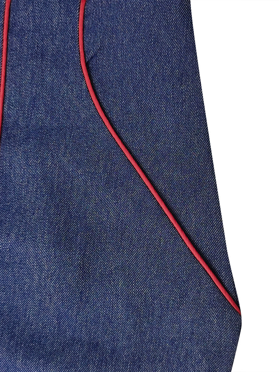 Contrast Piping Stand Collar Wide Leg Jumpsuit