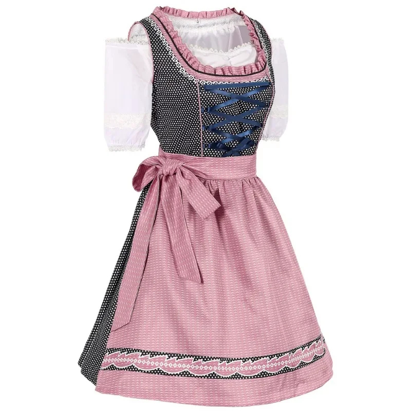 Women's Lace Trim Puff Sleeve Dirndl Midi Dress