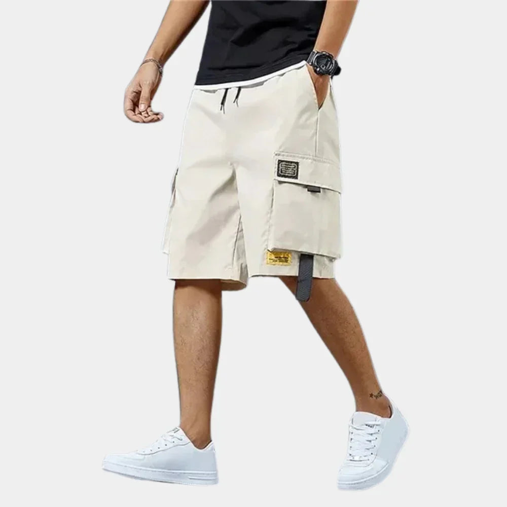 Solid Drawstring Loose Fit Mid Rise Cargo Shorts