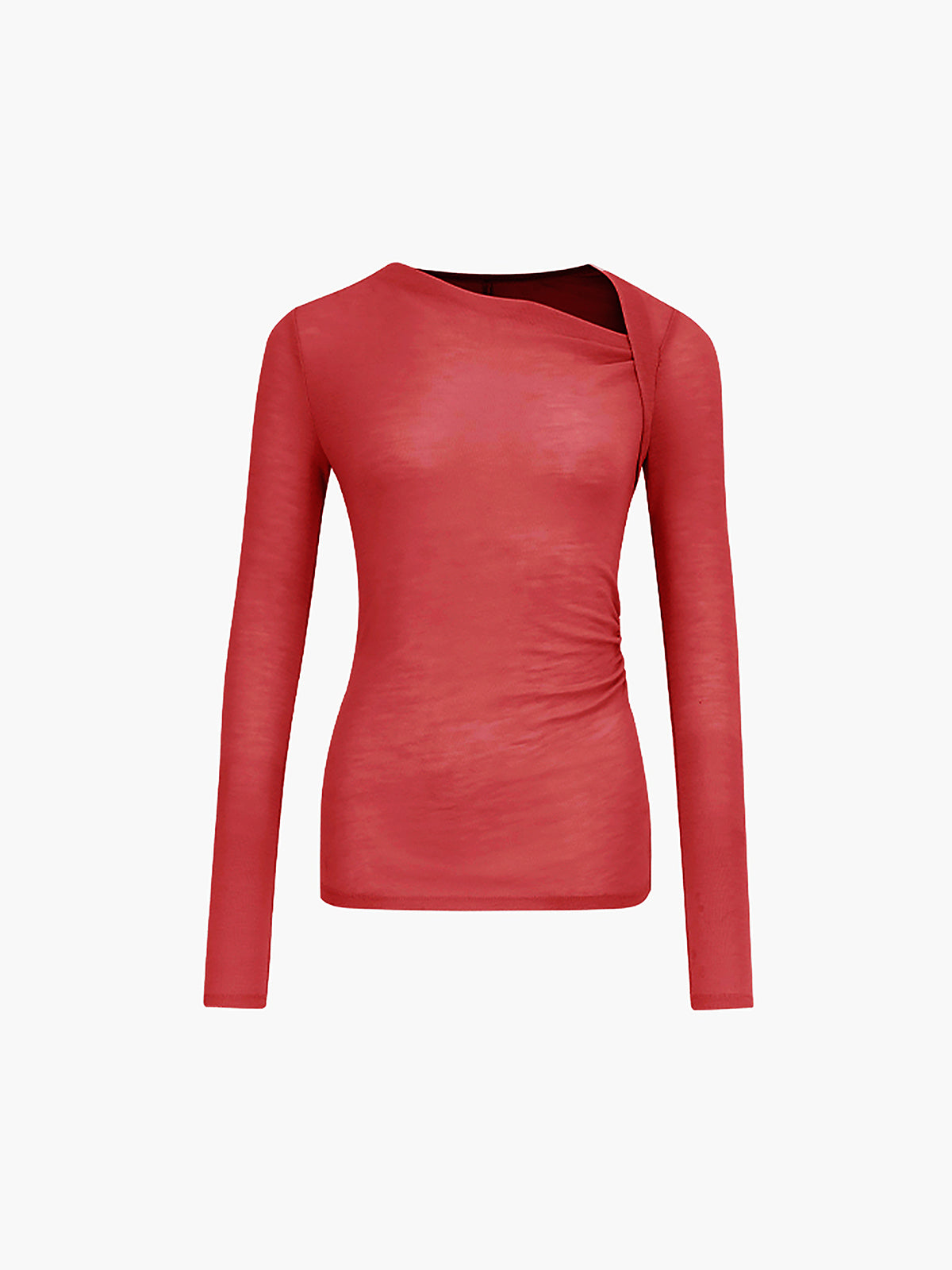 Asymmetric Cutout Ruched Long Sleeve Top