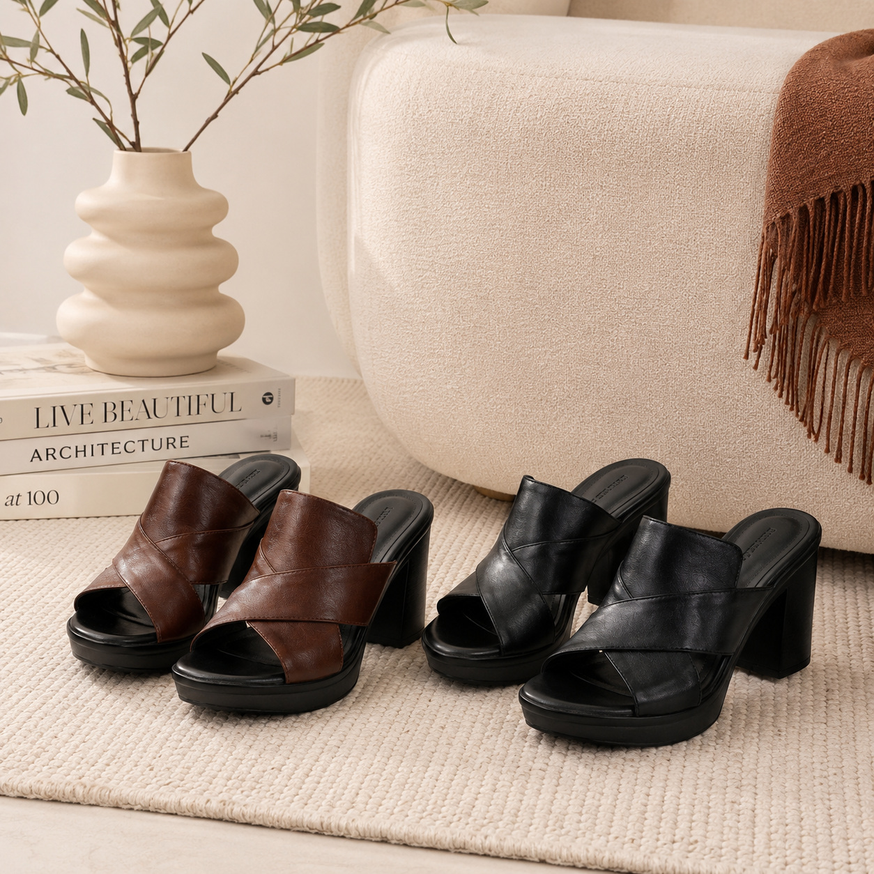 Platform Block Heeled Open Toe Crisscross Sandals