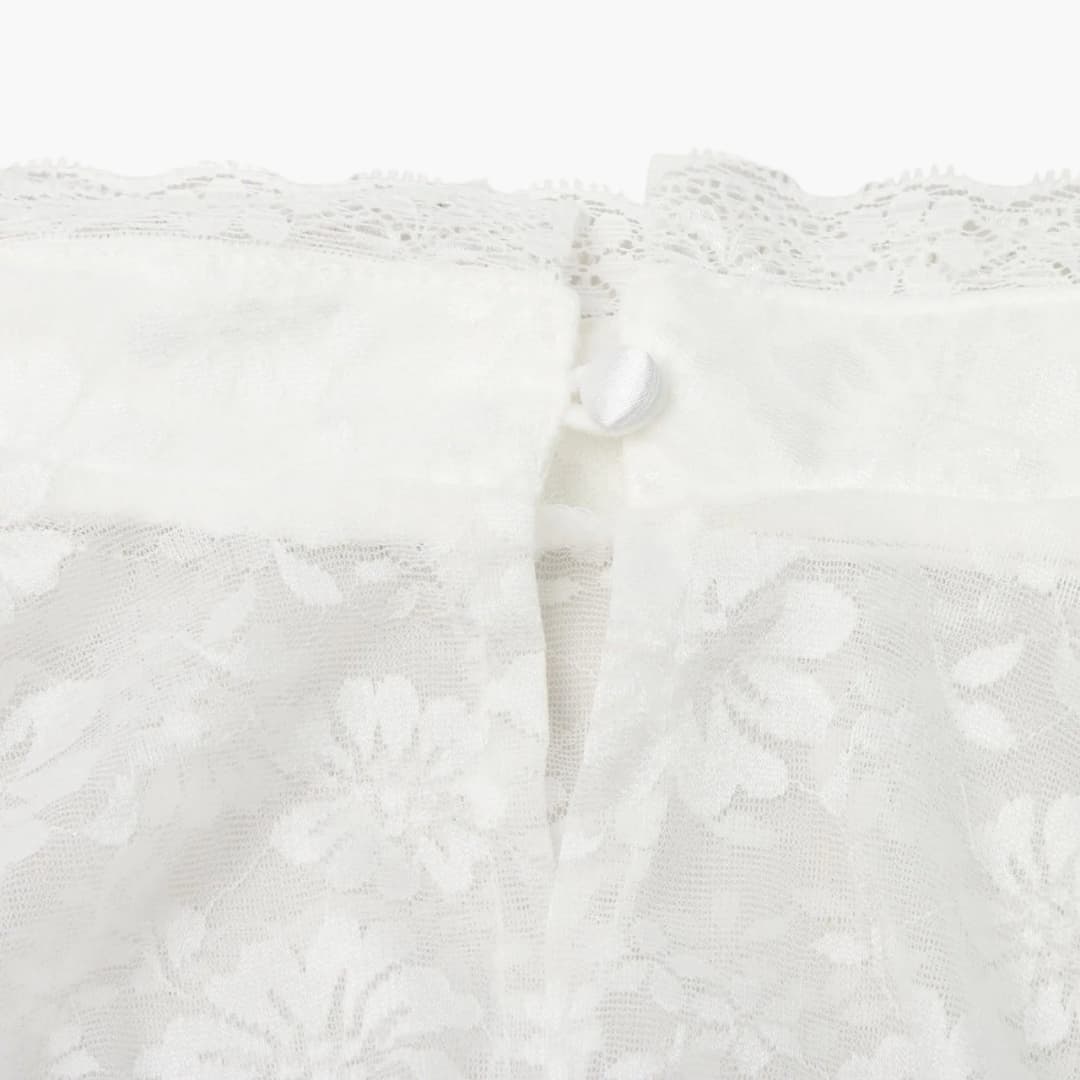 High Collar Short Sleeve Floral Lace Crop Blouse
