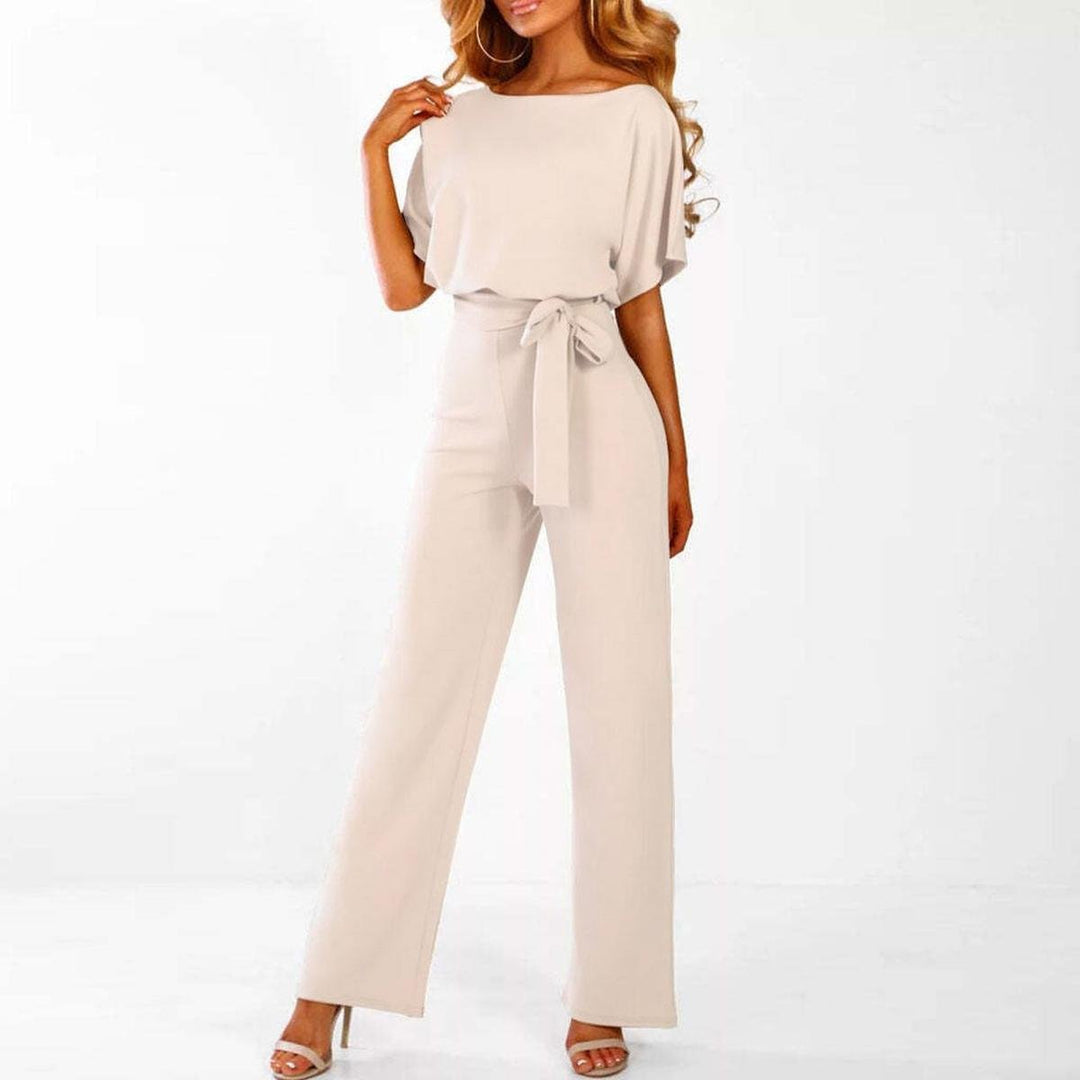Dolman Sleeve Tie Waist Keyhole Back Wide Leg Jumpsuit