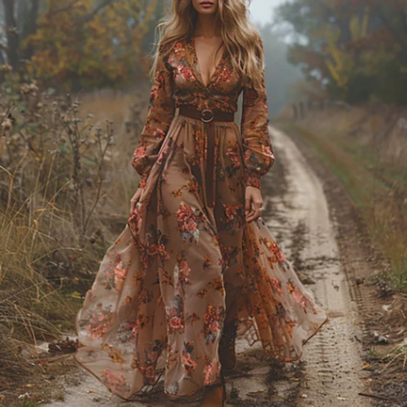 Floral Printed Long Sleeve Maxi Dress