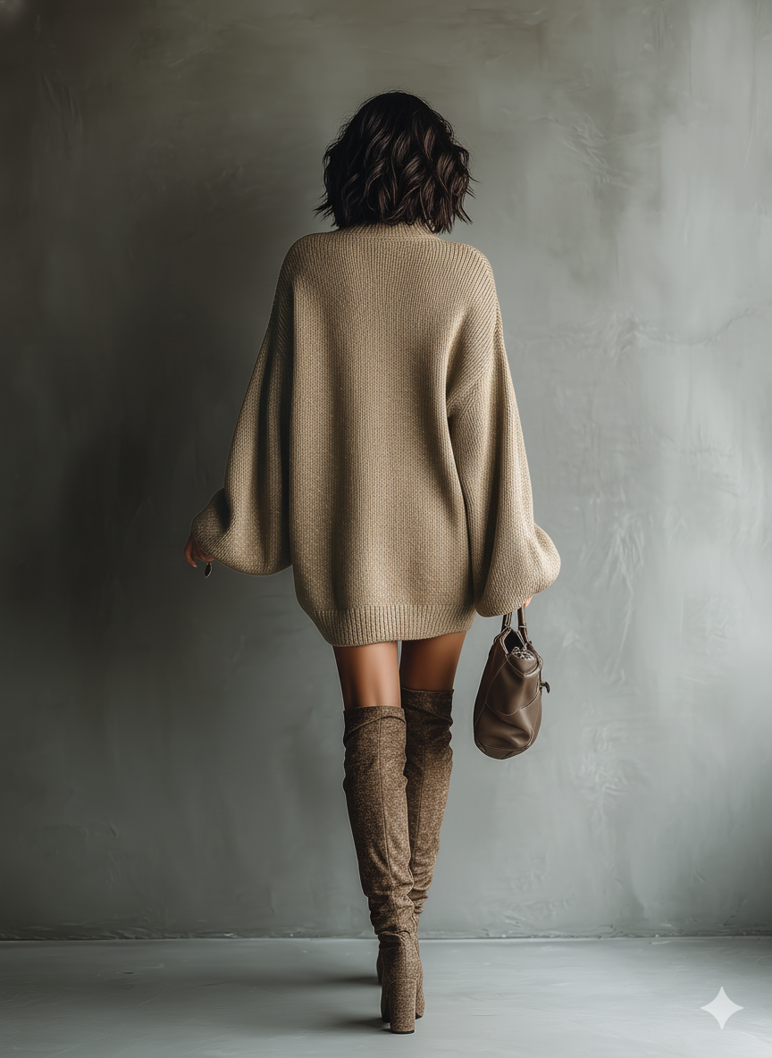 Knitted Mock Neck Oversized Slouchy Mini Dress
