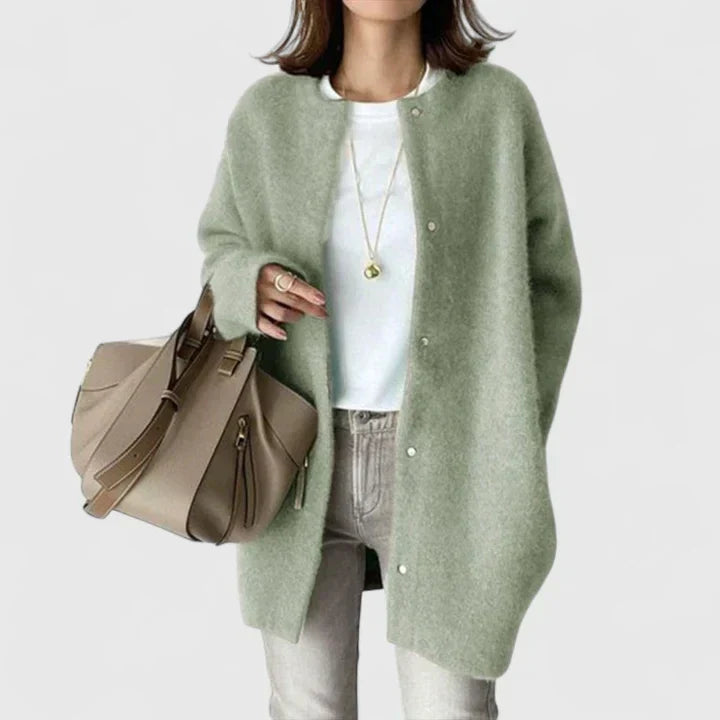 Women's Crew Neck Long Sleeve Oversized Cropped Cardigan