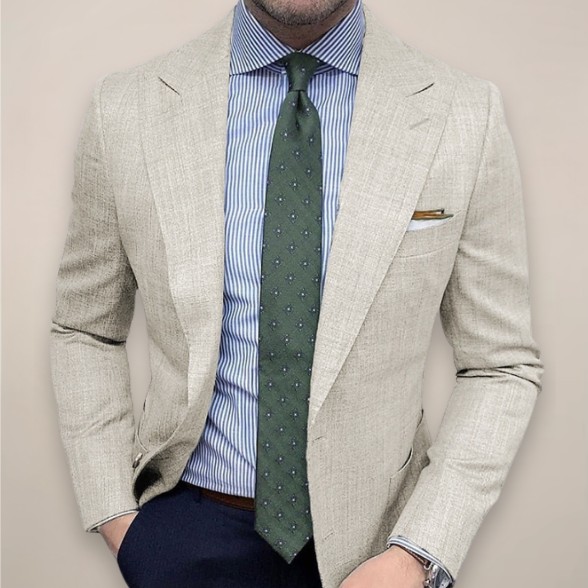 Slim Fit Two Button Long Sleeve Textured Suit Blazer