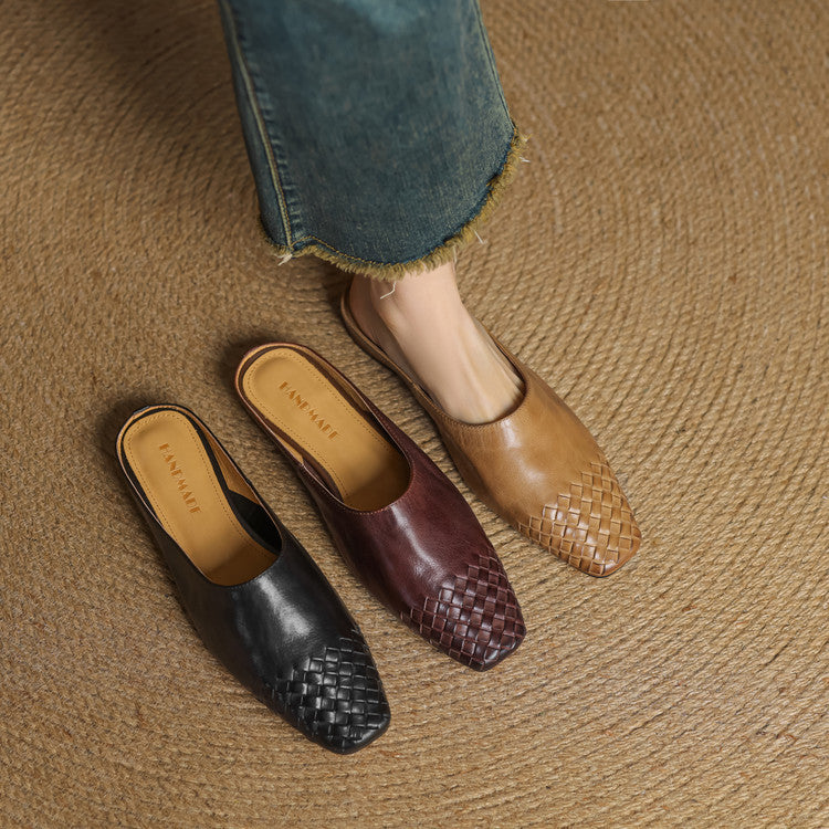 Square Toe Slip On Low Heel Mule Sandals