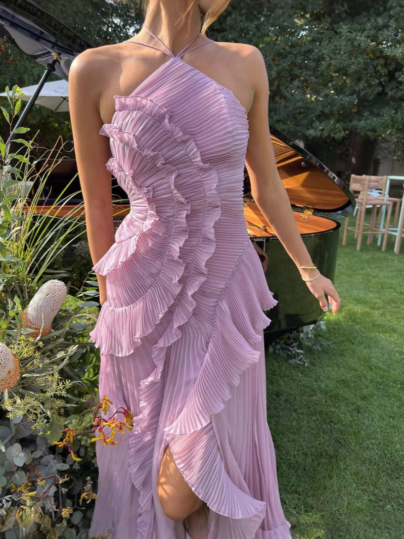 Sleeveless Ruffled Accordion Pleated Maxi Dress