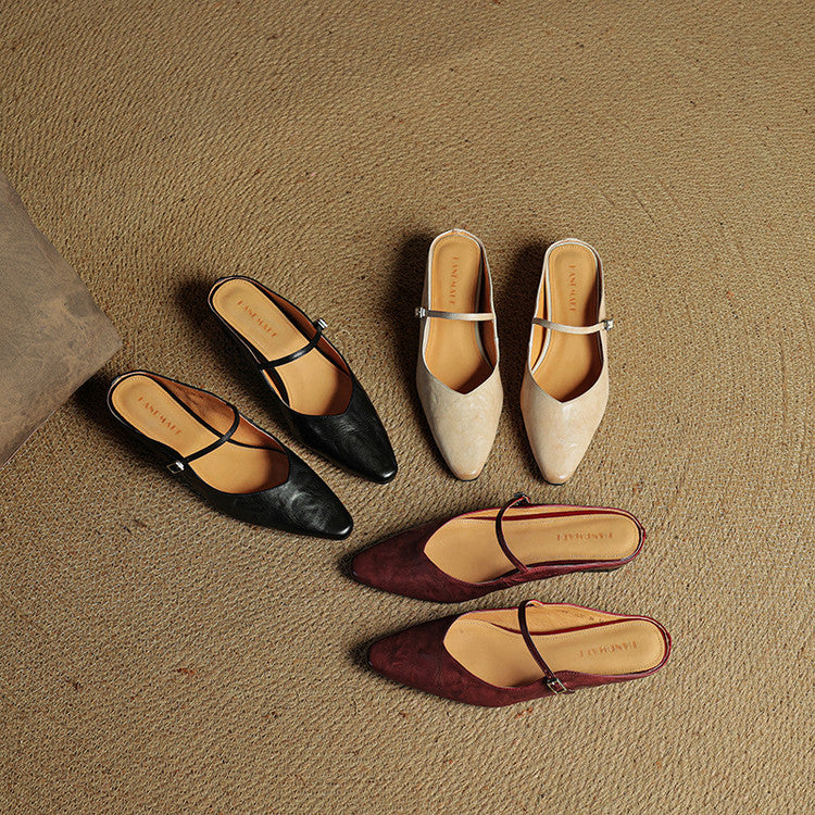 Pointed Toe Low Block Heel Mule Sandals