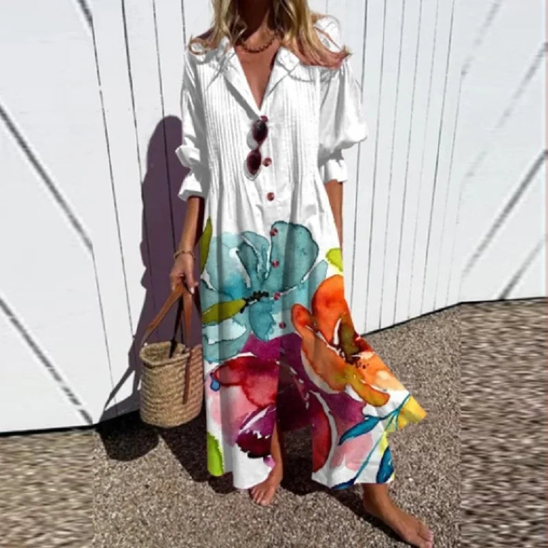 Loose Fit Pleated Printed Dress