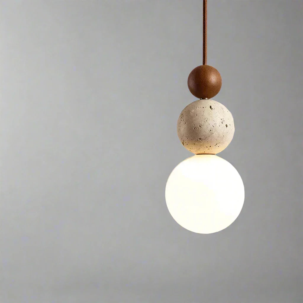 Stone and Wood Orb Pendant Light