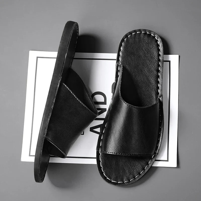 Open Toed Stitched Flat Textured Sandal
