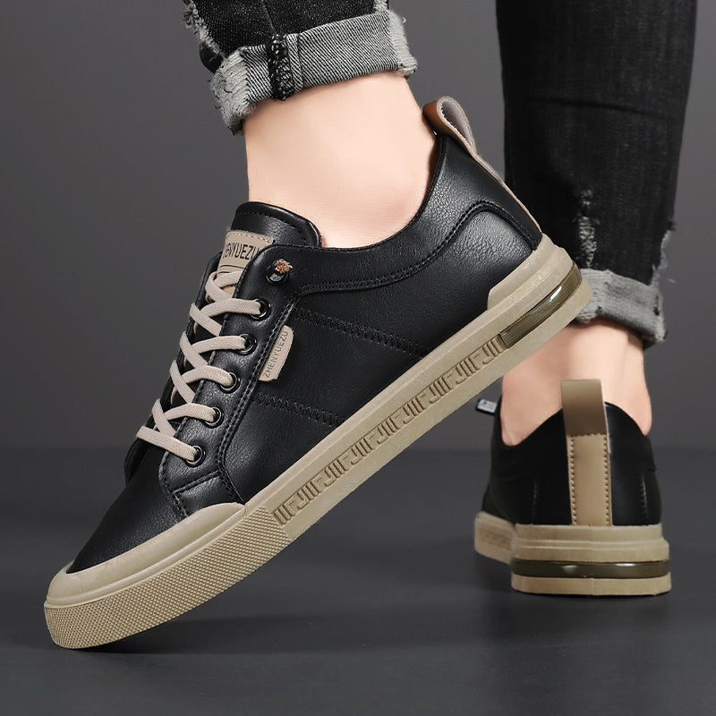 Laced Paneled Stitched Tabbed Flat Sneakers