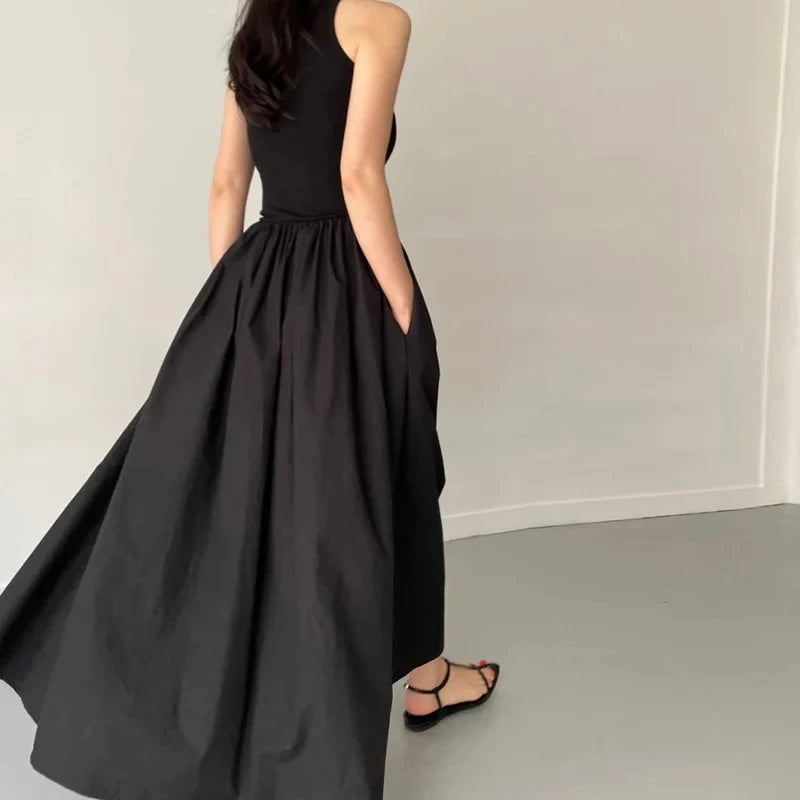 Plunging Neckline Pleated Flowy Floor Length Dress