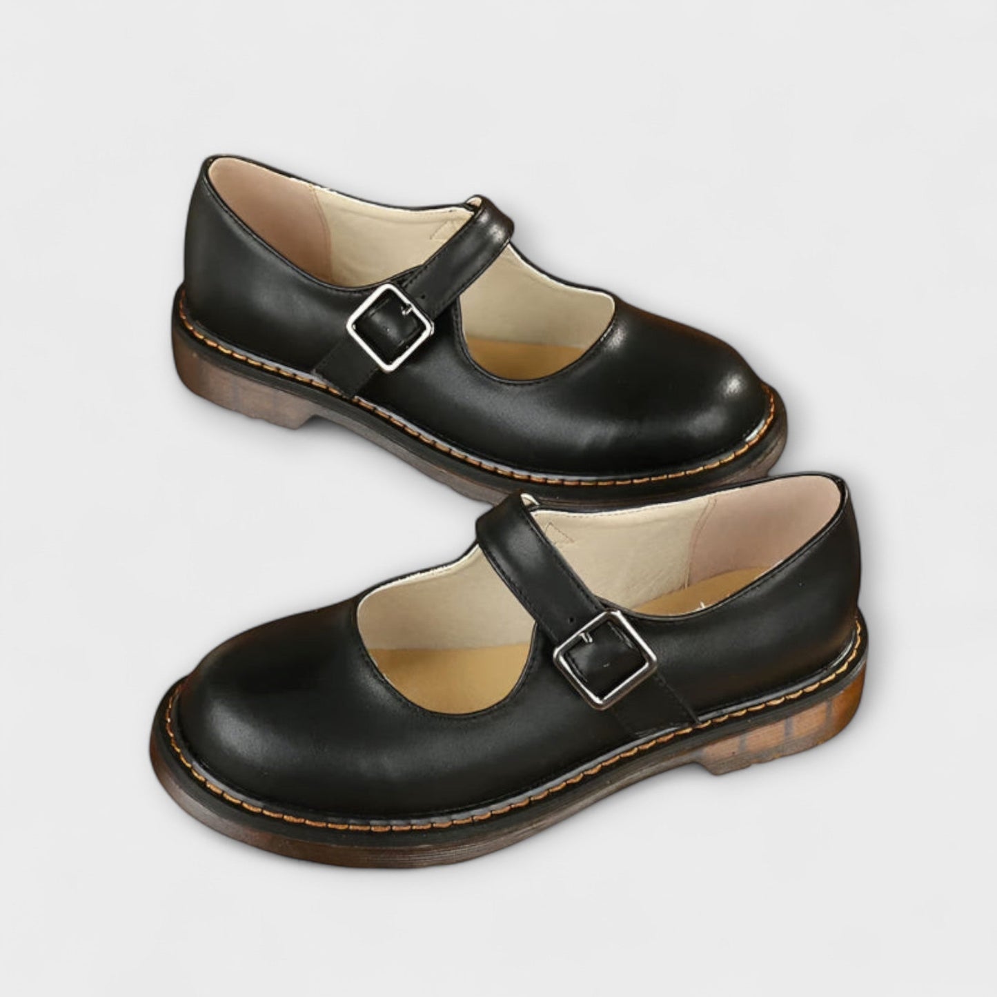 Rounded Low Heel Buckled Strapped Shoes