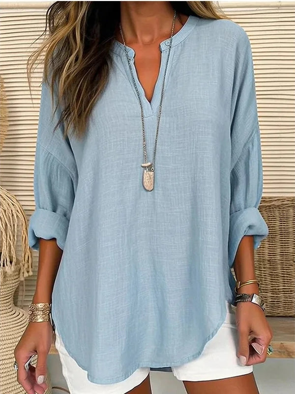 Loose Notched Curved Long Dropped Banded Top