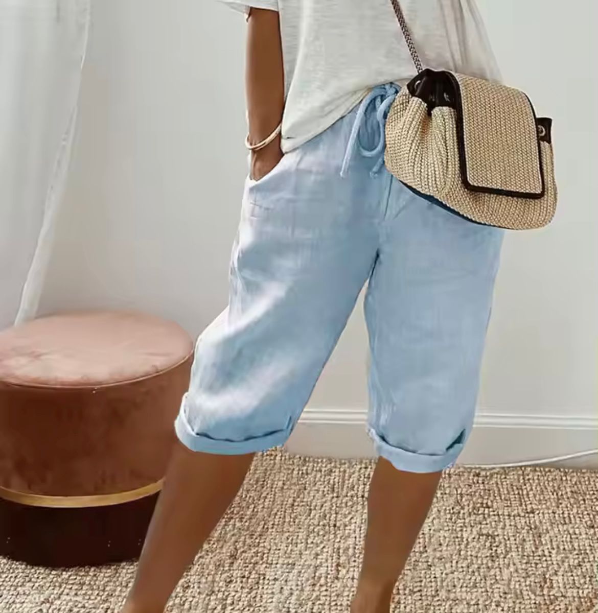 Drawstring Side Pockets Shorts