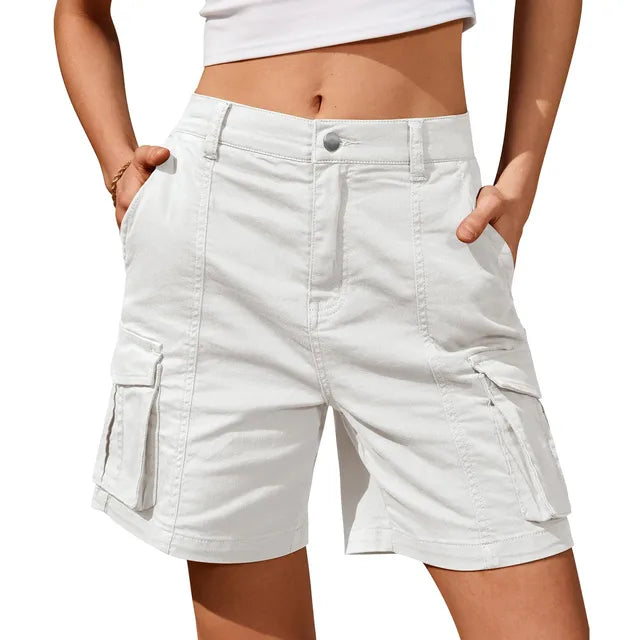 Buttoned Pocketed Looped Flapped Stitched Straight Shorts