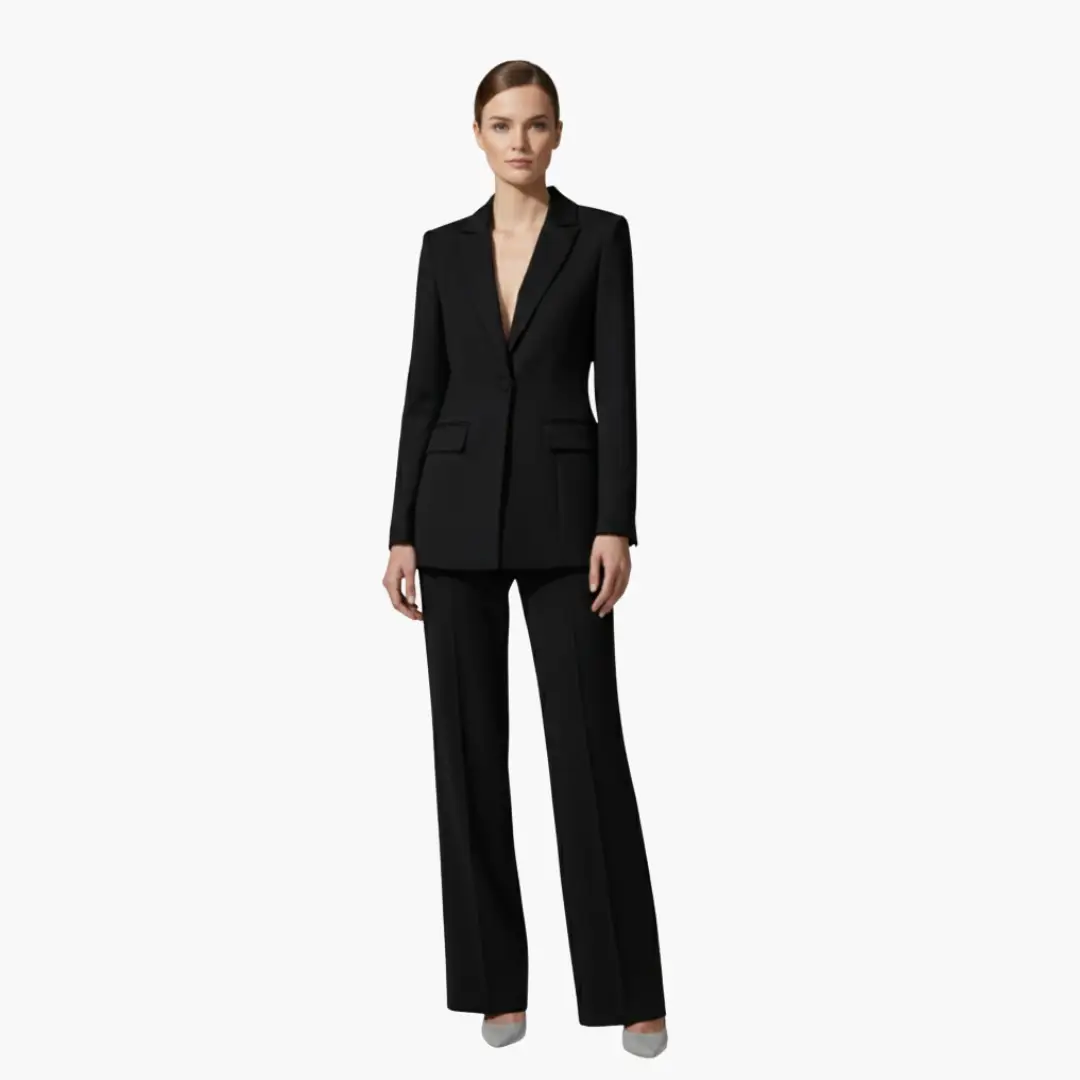 Notched Lapel Single Buttoned Wide Leg Suit Set