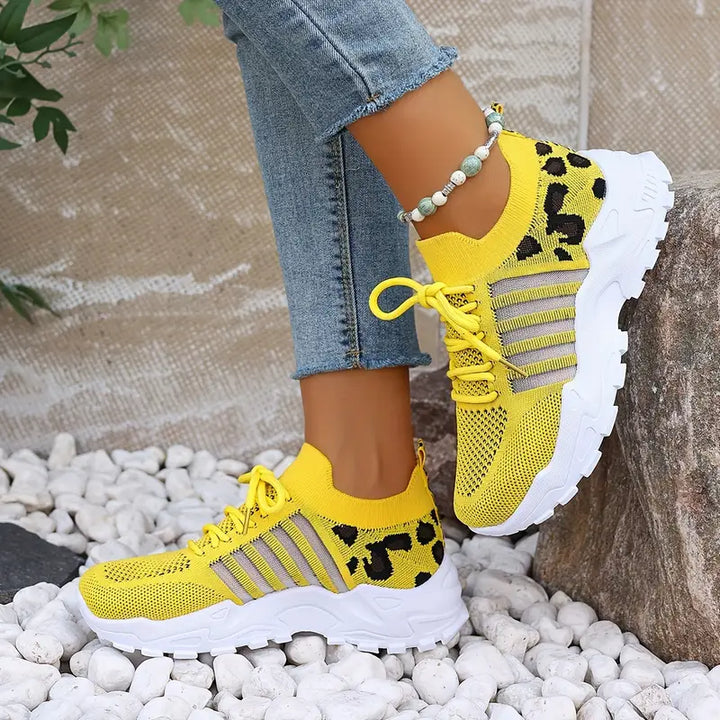 Lace Up Patterned Textured Lug Sole Sneakers