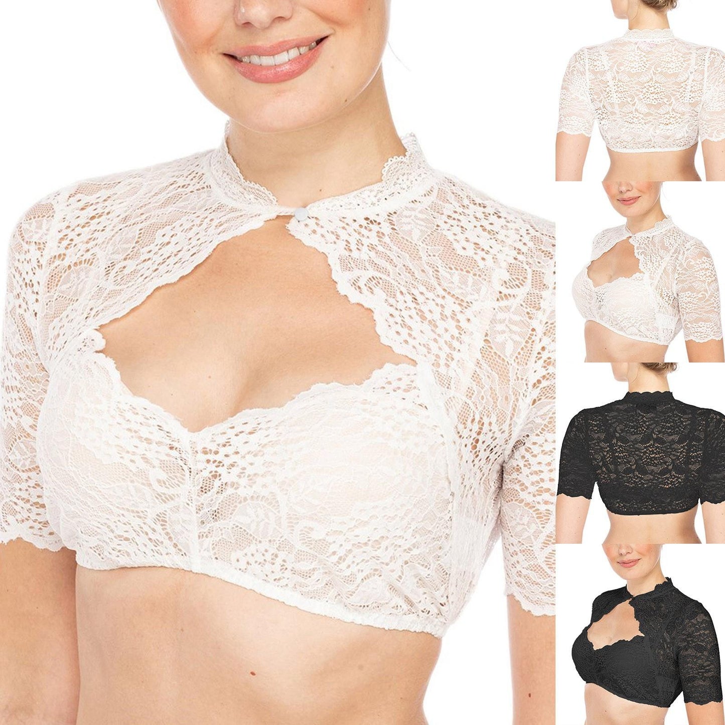 Women's Mock Neck Short Sleeve Lace Bolero Shrug