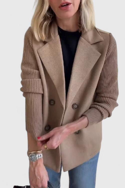 Structured Ribbed Notched Cuffed Buttoned Paneled Blazer