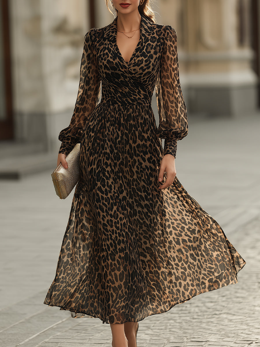 Leopard Print Long Sleeve Sheer Maxi Dress – Hominthory