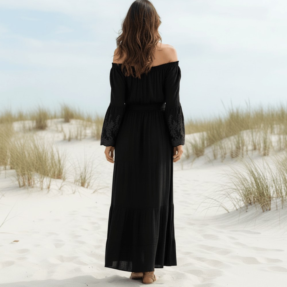 Off Shoulder Smocked Waist Tiered Dress