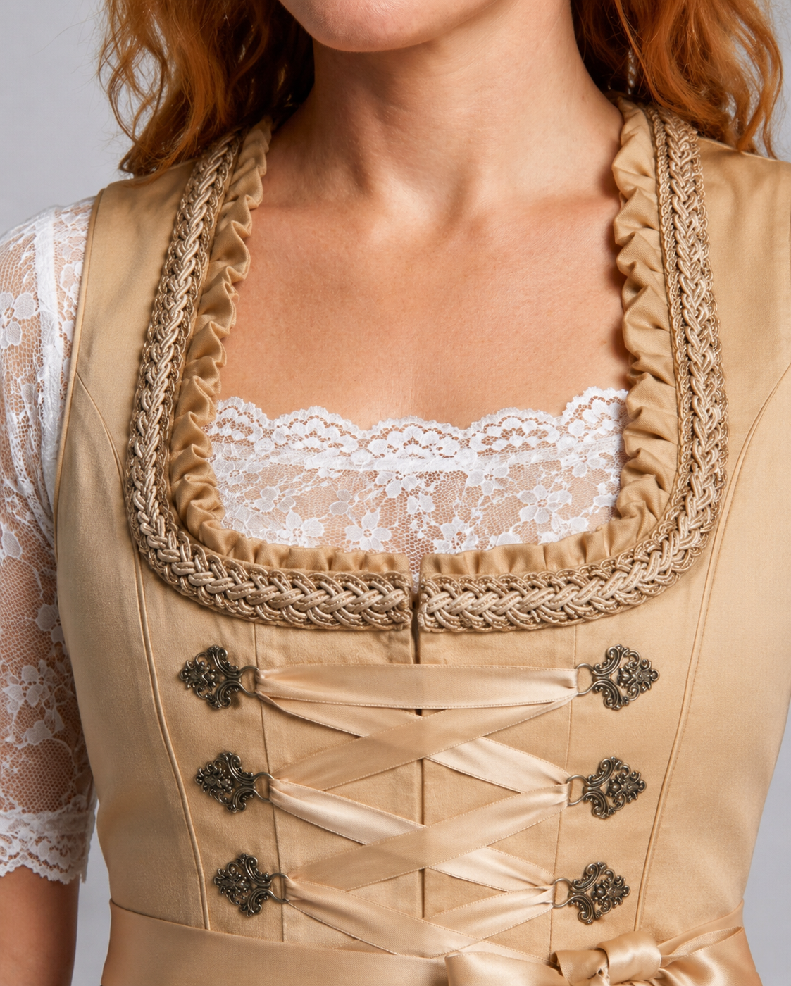 Women's Lace Sleeve Corset Bodice Dirndl Dress