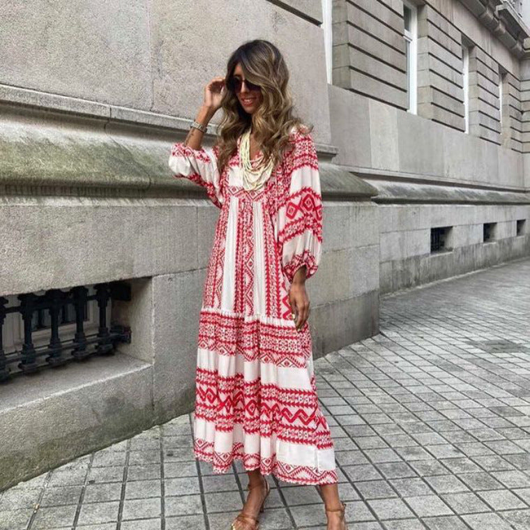 Loose Fit Printed Ruffled Dress