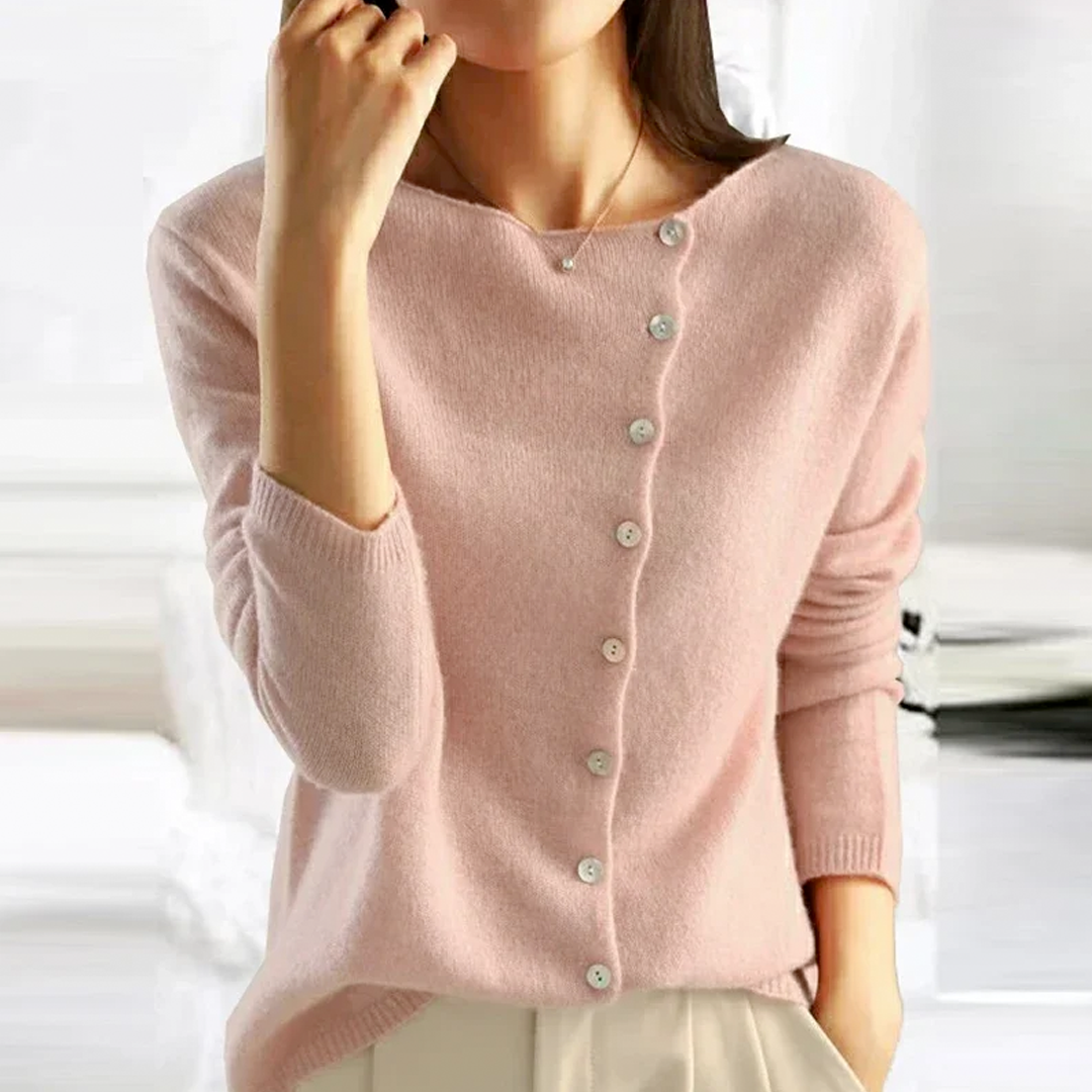Asymmetric V-Neck Long Sleeve Button Cardigan For Women
