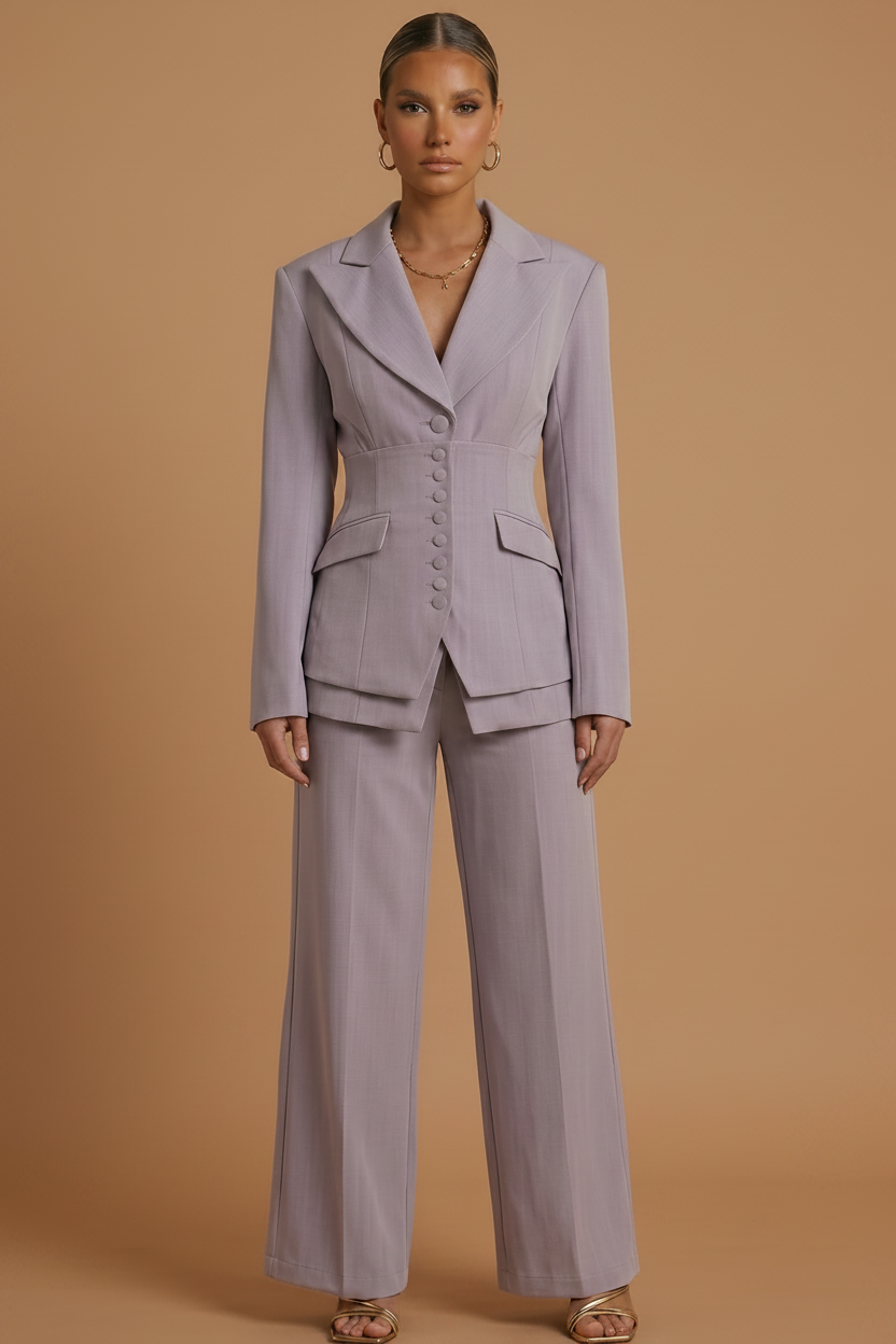 Corset Waist Buttoned Structured Layered Wide Leg Set